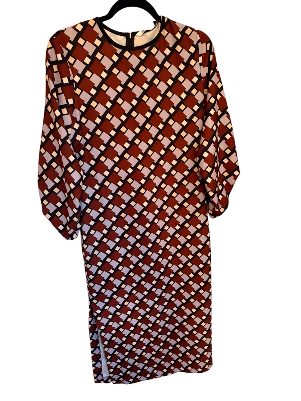 Zara Rust and Cream Geometric Long Sleeve Shift Dress